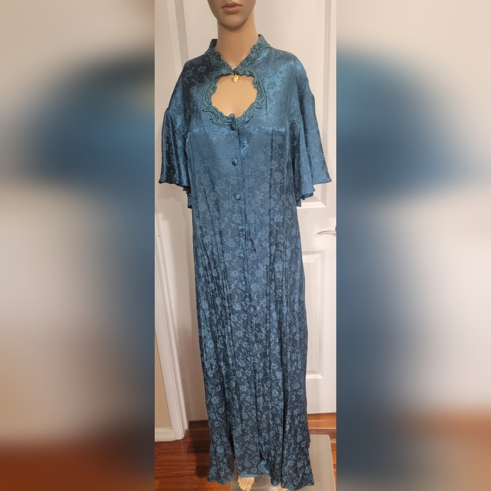 New Frontier Emerald Green 100% Rayon Floral Jacquard Dress, Keyhole Heart Sz 22